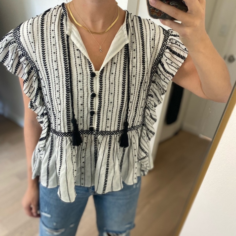 Sea ruffle peasant top